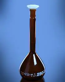 Glassco Flask, Volumetric, Amber, Class A, USP Standards with Penny Head Glass & PE Stopper, Calibrated at 20°C