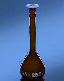 Glassco Flask, Volumetric, Amber Narrow Mouth Class A with Penny Head glass & PE Stopper, Calibrated at 27°C