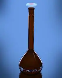 Glassco Flask, Volumetric, Amber Wide Mouth, Class A, USP, QR Coded with Penny Head Glass & PE Stopper, Calibrated at 20°C