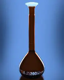 Glassco Flask, Volumetric, Amber, Class A, QR Coded with Penny Head glass & PE Stopper, Calibrated at 27°C